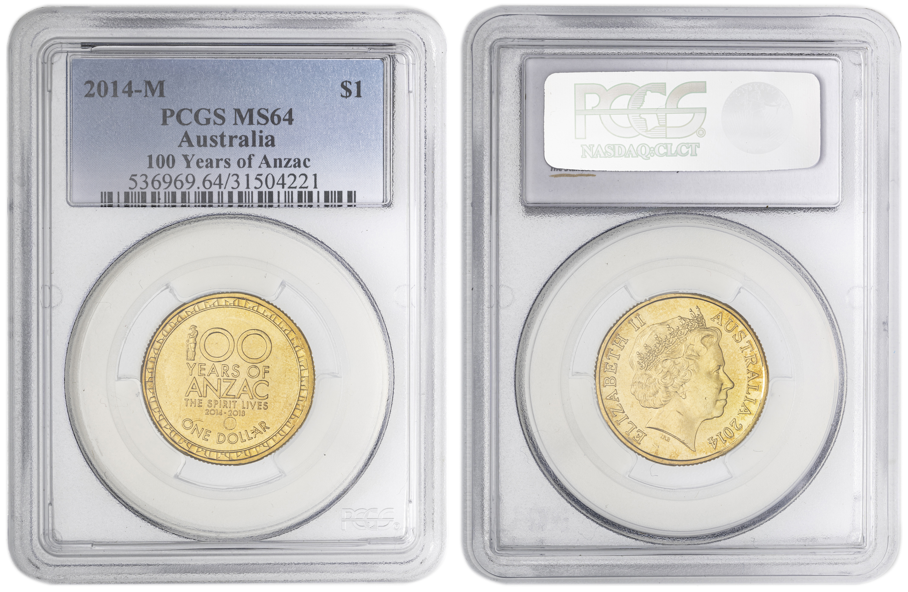 100 Years of Anzac , One Dollar, 2014-M, PCGS MS64