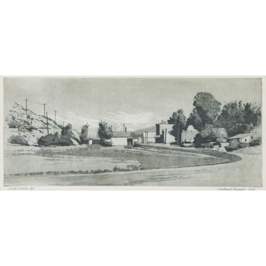 Harland Goudie ''Sand Coulee'' Signed 1975 Etching Framed 15''x25''