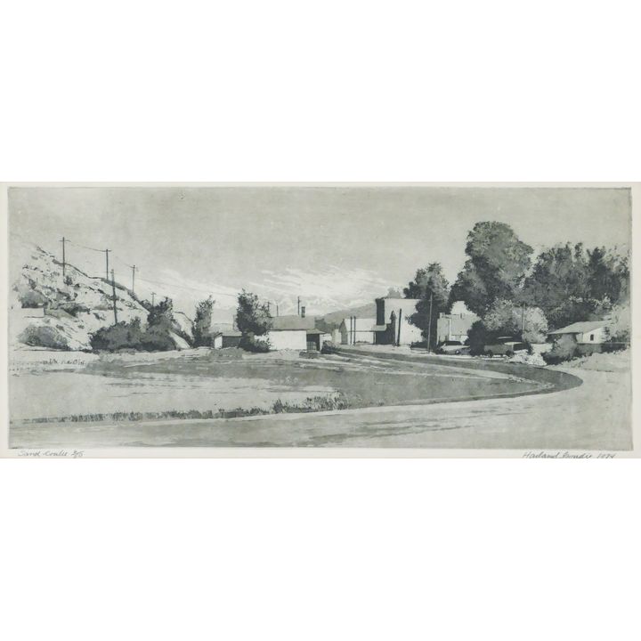 Harland Goudie ''Sand Coulee'' Signed 1975 Etching Framed 15''x25''