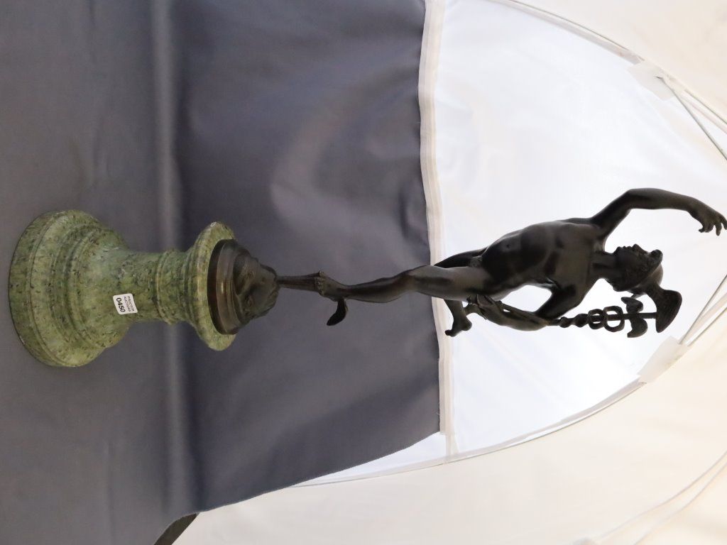 Awesome Bronze Statue of Mercury God of Speed Marble Base a/f chip to