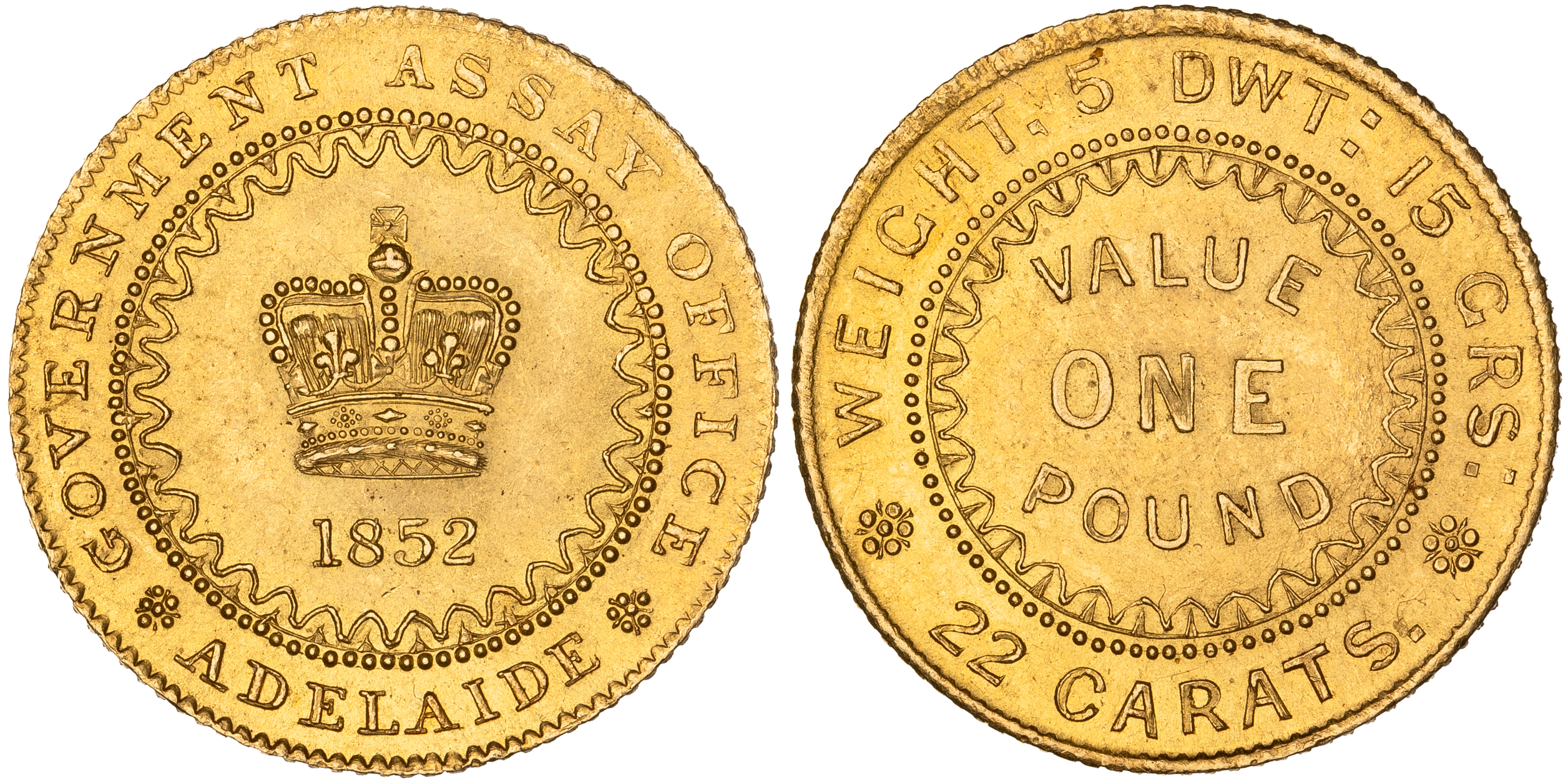 South Australia Assay Office - Type II, Adelaide Pound, 1852, UNC