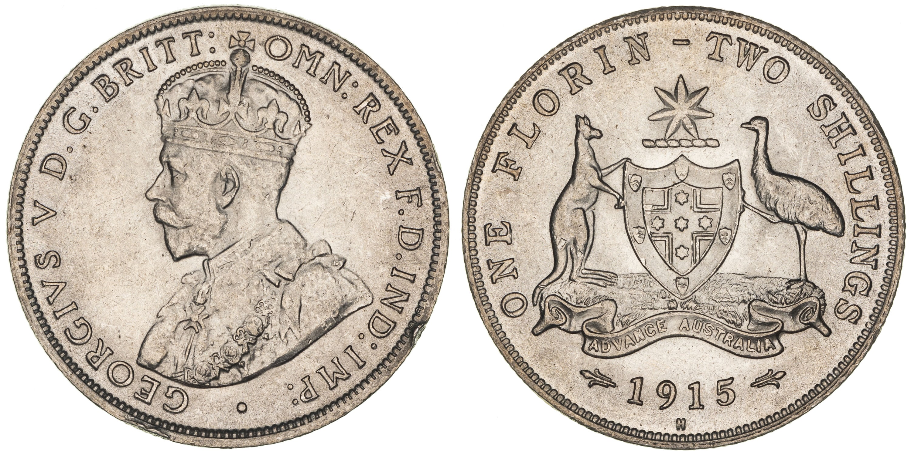 George V, Florin, 1915-H, VF