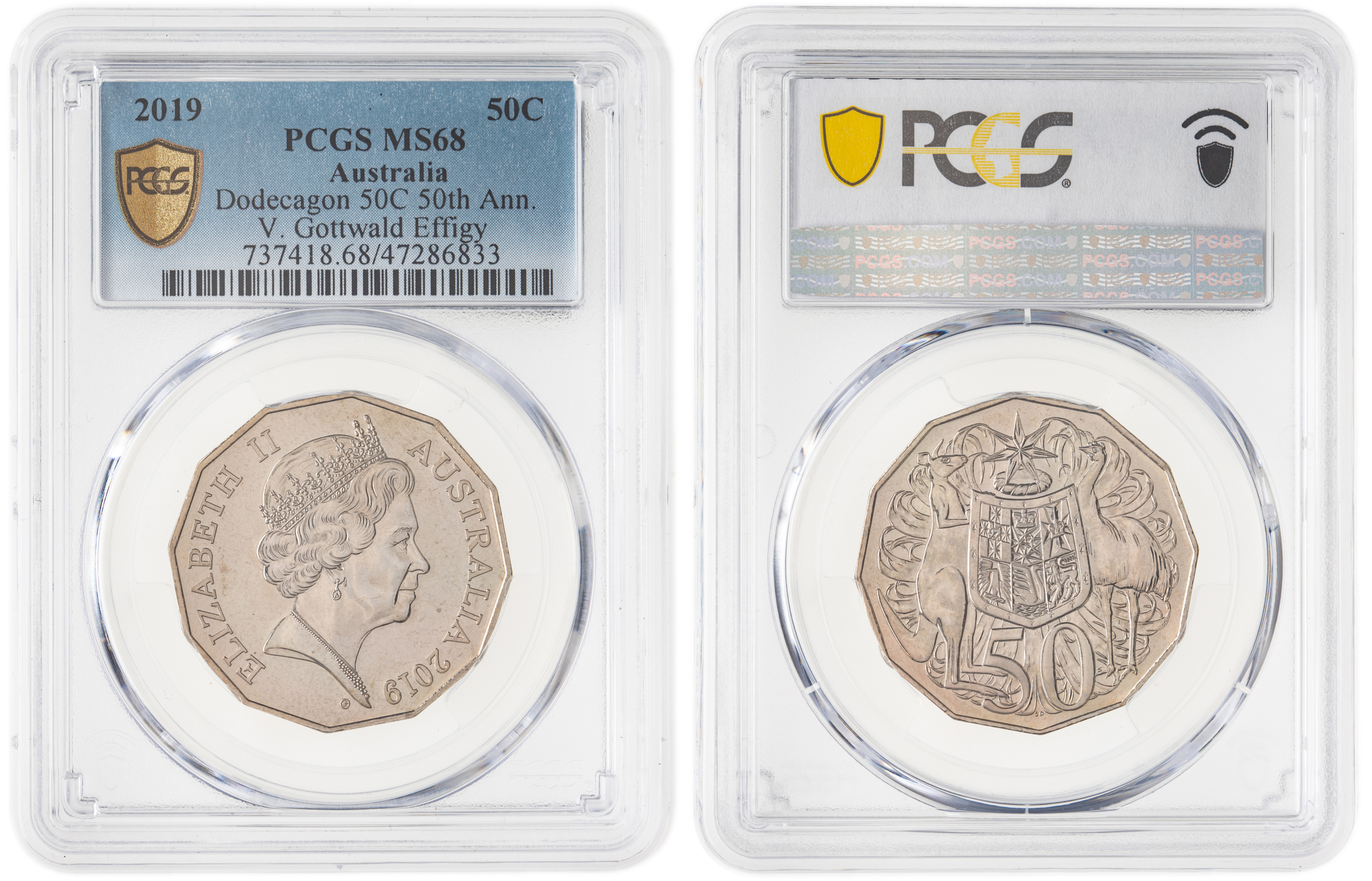 Elizabeth II, Dodecagon 50C 50th Ann. V. Gottwald Effigy, Fifty Cent, 2019, PCGS MS68