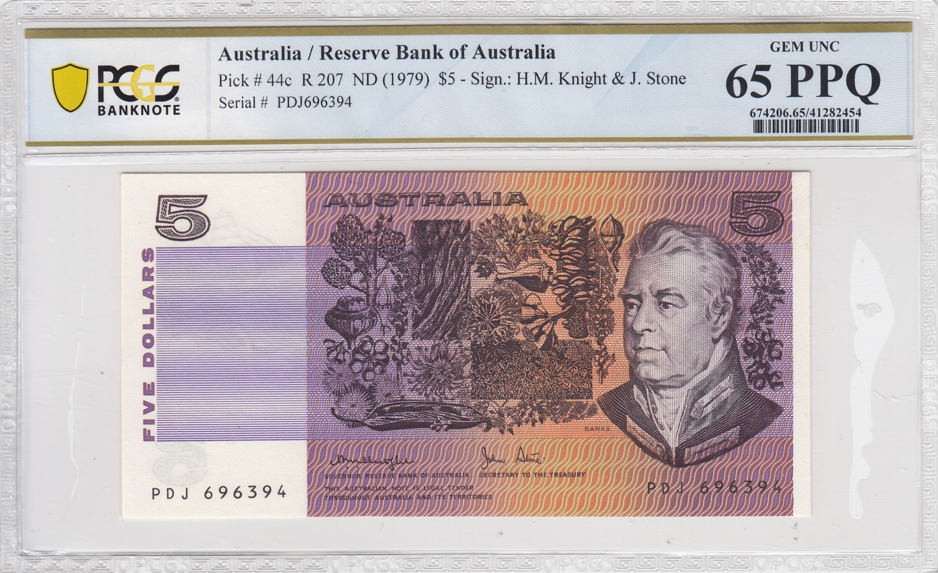 1979 Australia $5 Banknote Knight/Stone Gem UNC 65 PPQ PCGS