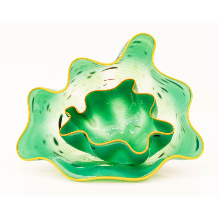 Dale Chihuly 2-Piece Green Seaform Set 2005 Blown