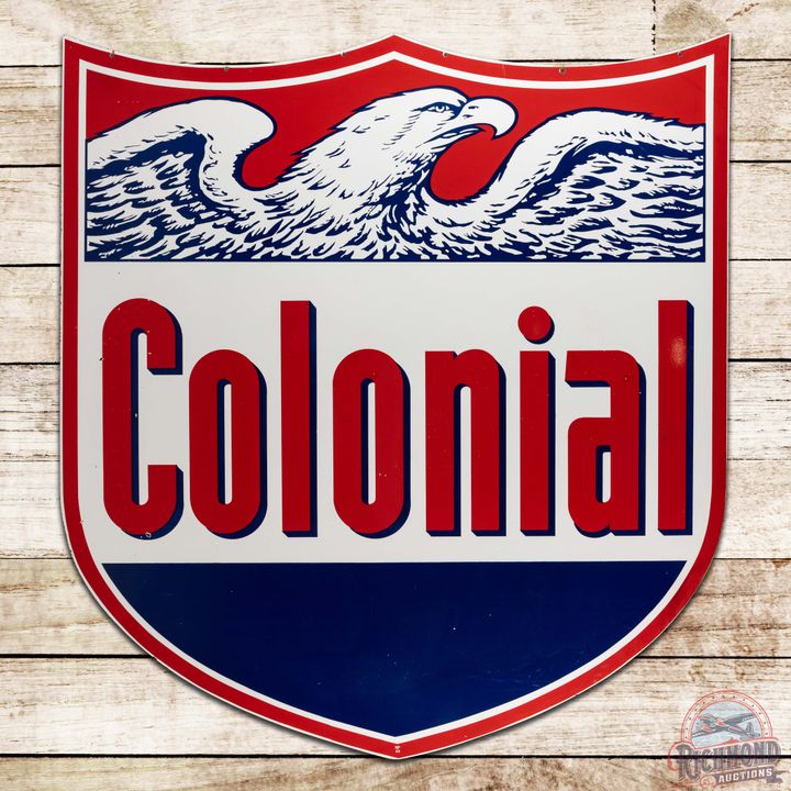 1969 Colonial Gasoline 6' Double Sided Porcelain ID Sign w/ Eagle Logo