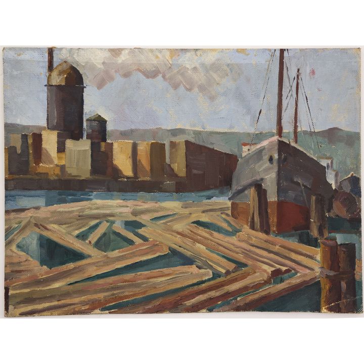 Harry Bonath ''Logging Mill'' 1931 Oil on Board 12''x16''