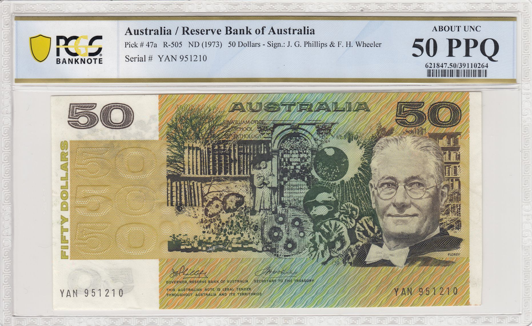 1973 Australia $50 Banknote Phillips/Wheeler About UNC 50 PPQ PCGS