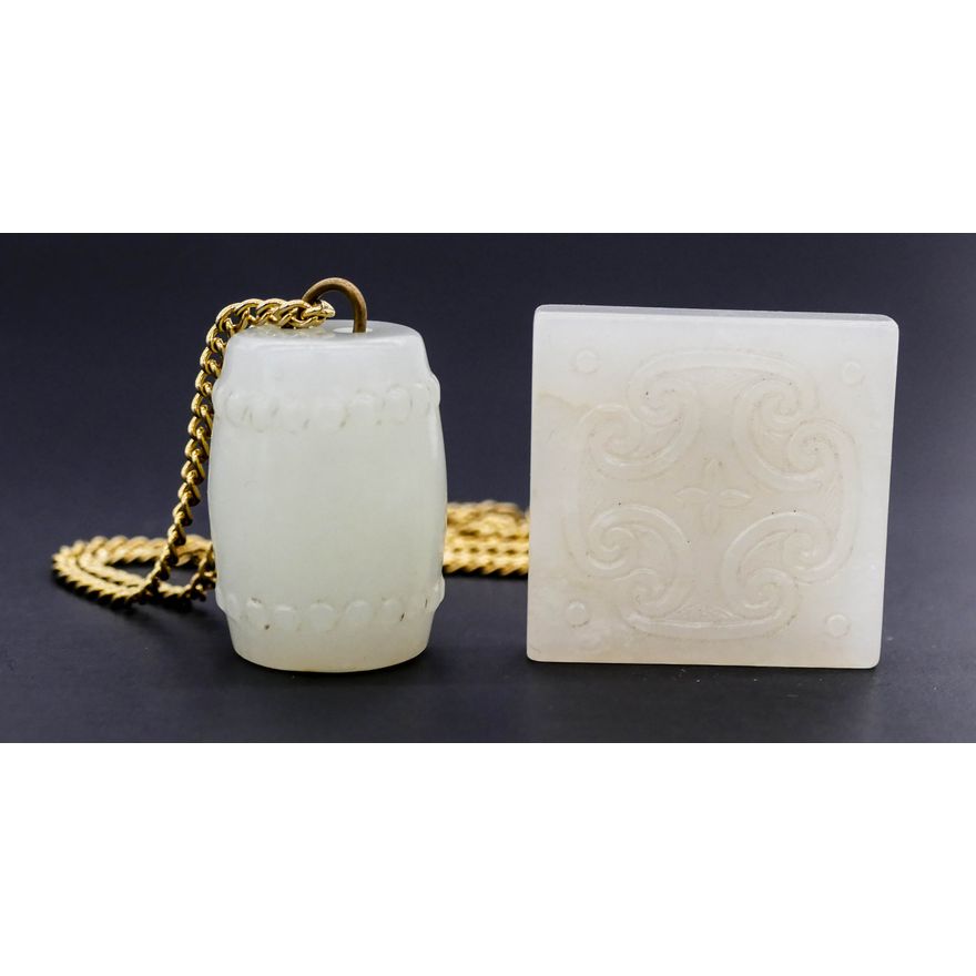 2pc Chinese Qing Jade Barrel Toggle and Button 1''