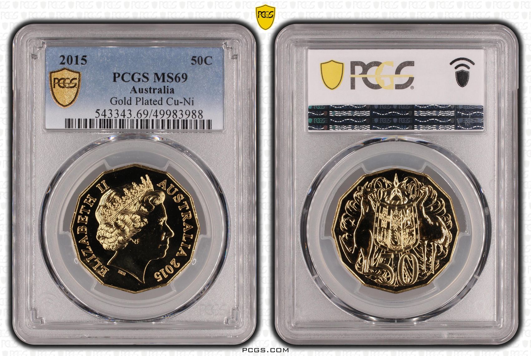 Gold Plated Cu-Ni, Fifty Cent, 2015, PCGS MS69