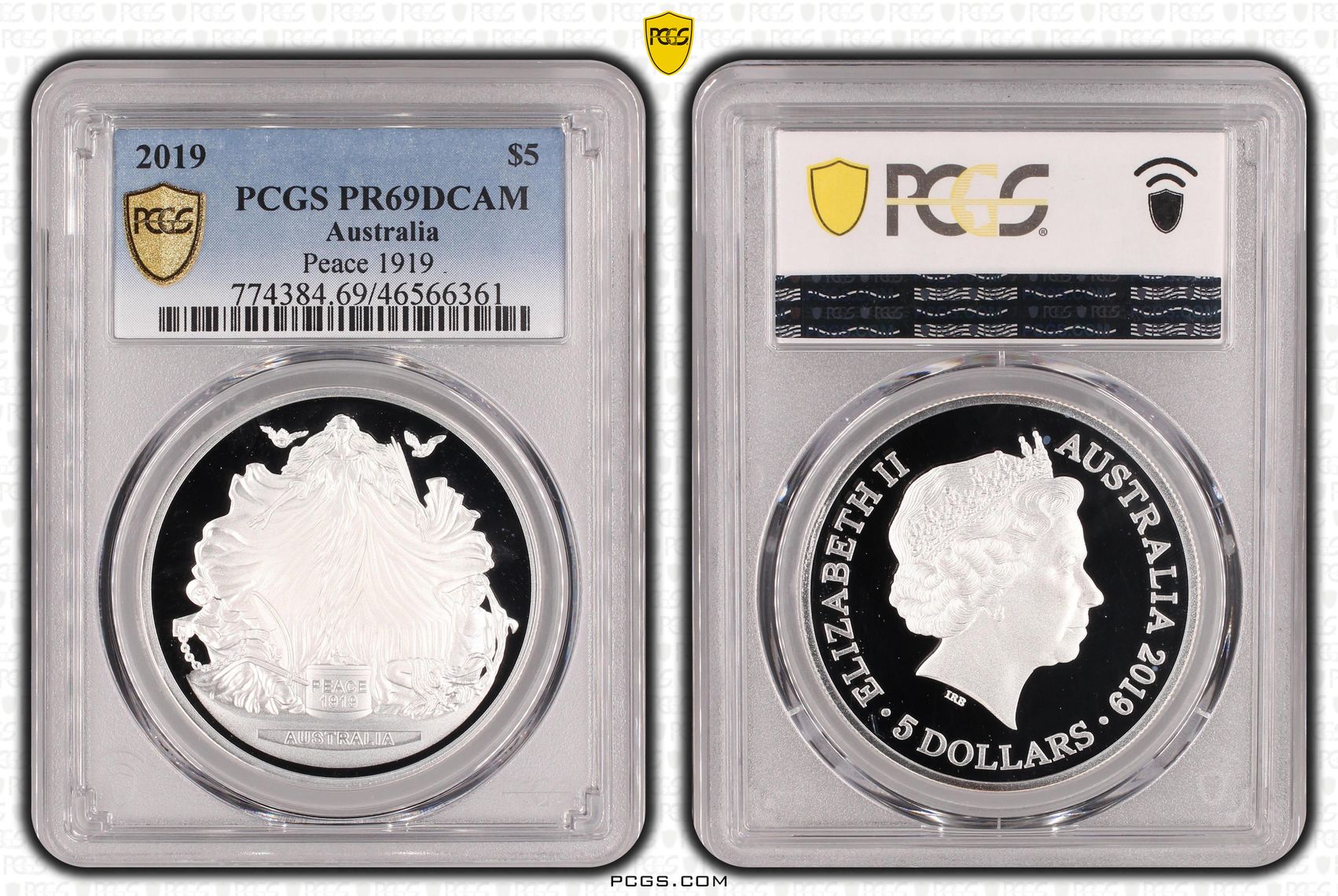 Peace 1919, POP 15/0, Five Dollar, 2019, PCGS PR69DCAM