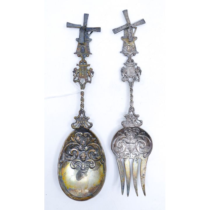 Pair Hanau 800 Silver Ornate Windmill Spoon & Fork Set 8.5'' - 160 Grams TW