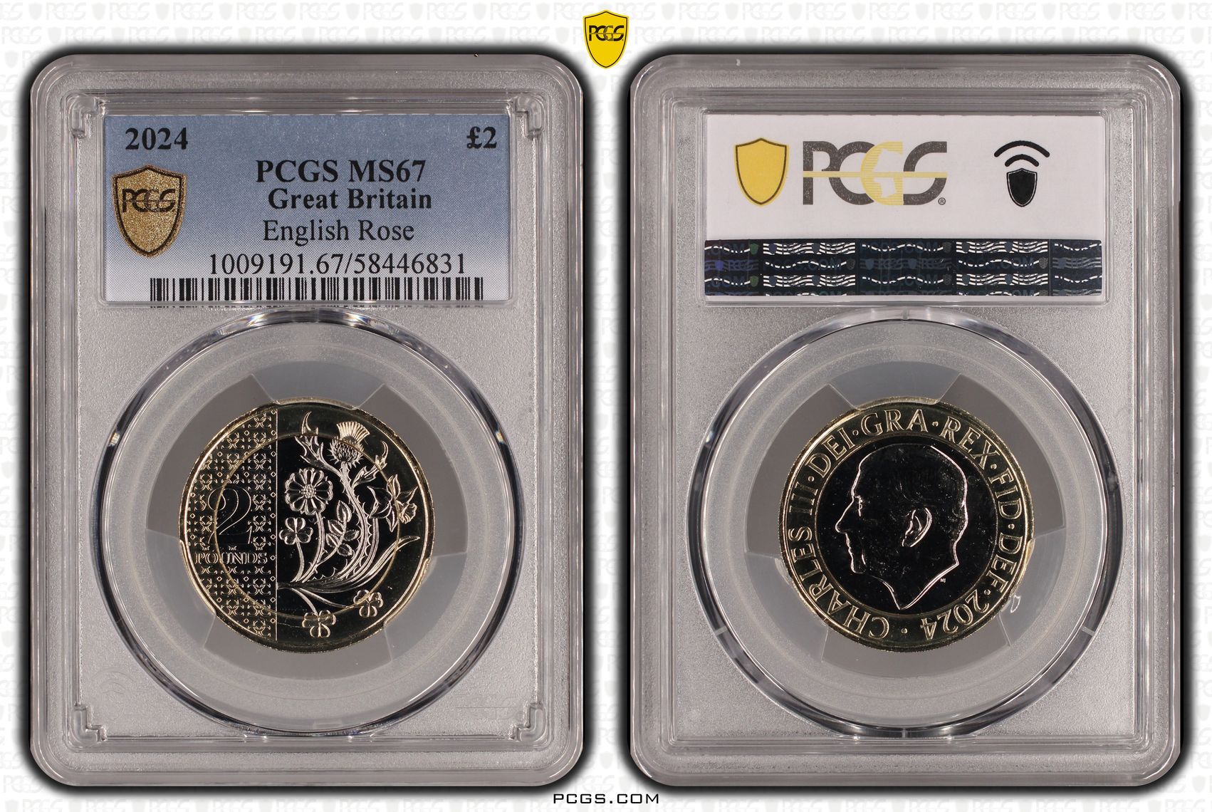 Great Britain, Charles III, English Rose, 1/0, Two Pound, 2024, PCGS MS67