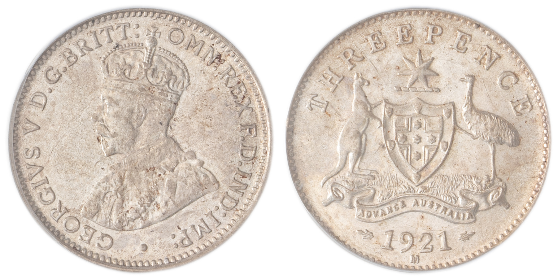 George V, Threepence, 1921-M, MS 63