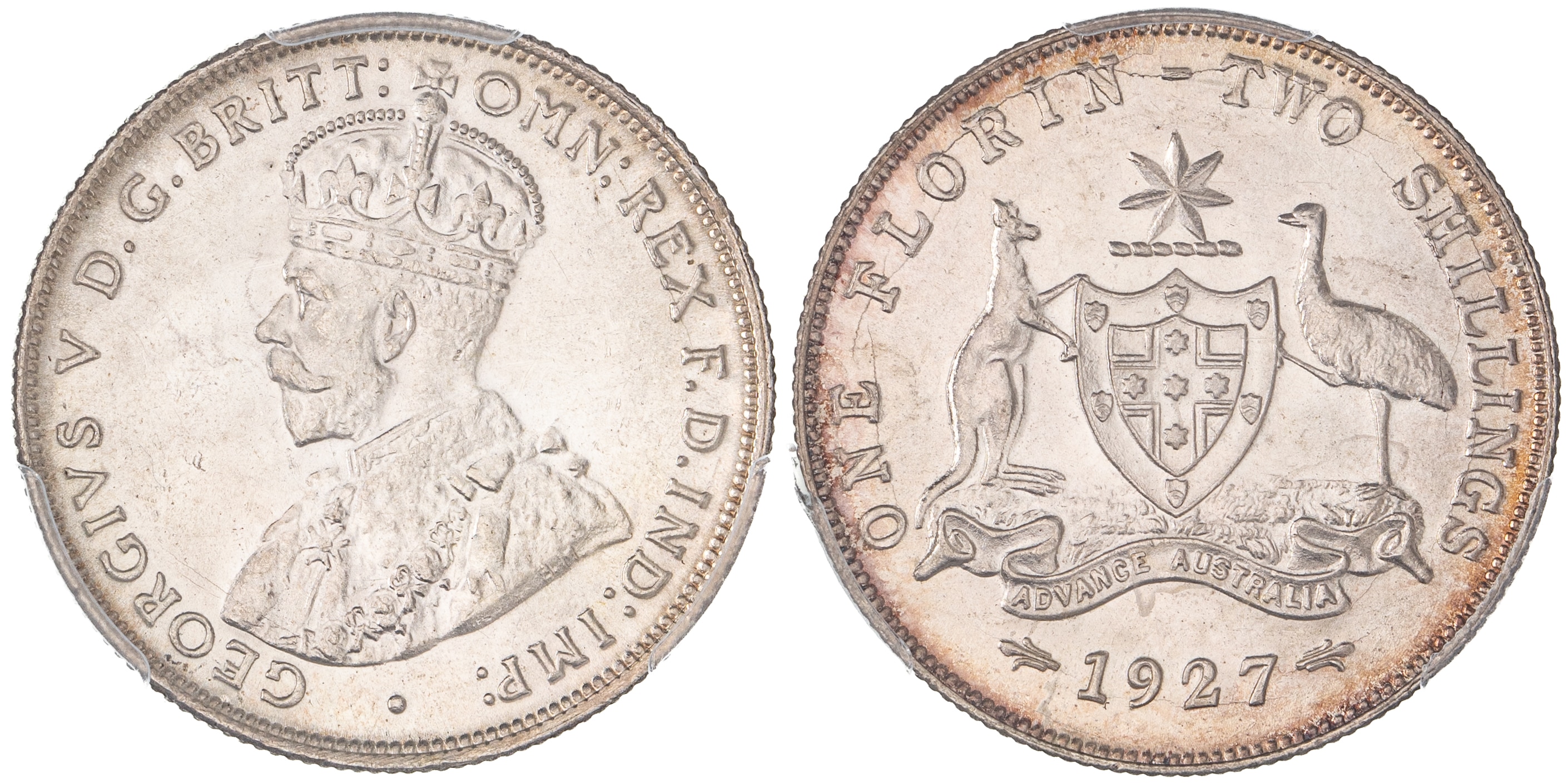 George V, Florin, 1927, PCGS MS64