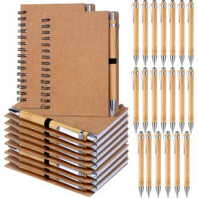 ENGROWTIC 20 SET APPRECIATION GIFT BULK BLANK SPIRAL NOTEBOOKS WITH PENS KRAFT NOTEPADS JOURNALS WITH BAMBOO BALLPOINT PENS BULK G