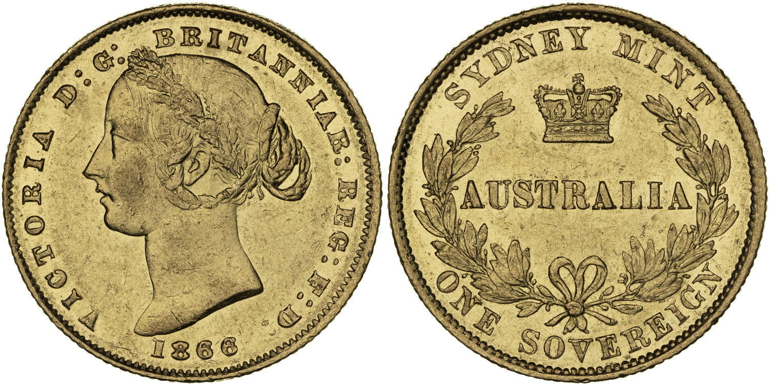 Victoria, Sydney Mint Reverse - Type II, Sovereign, 1866, aEF