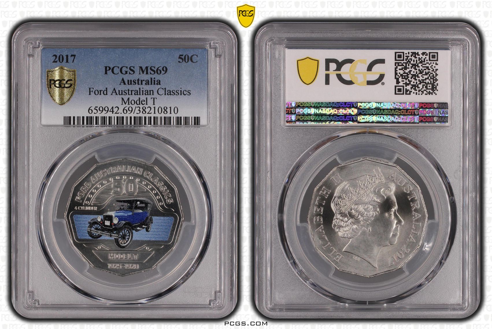 192 · Elizabeth II, Ford Australian Classics - Model T , Fifty Cent, 2017, PCGS MS69