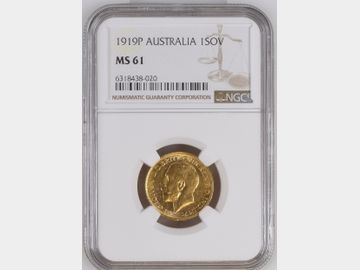 1919 PERTH MINT GOLD SOVEREIGN MS61 GEORGE V