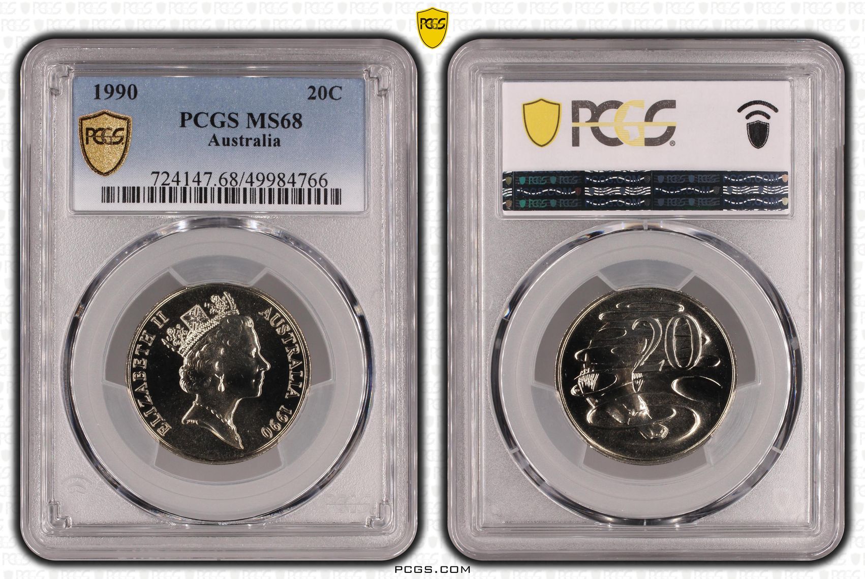, Twenty Cent, 1990, PCGS MS68