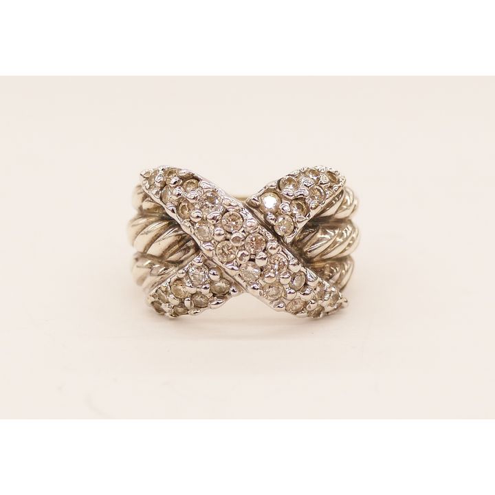 David Yurman 18k Sterling Diamond Crossover X Ring
