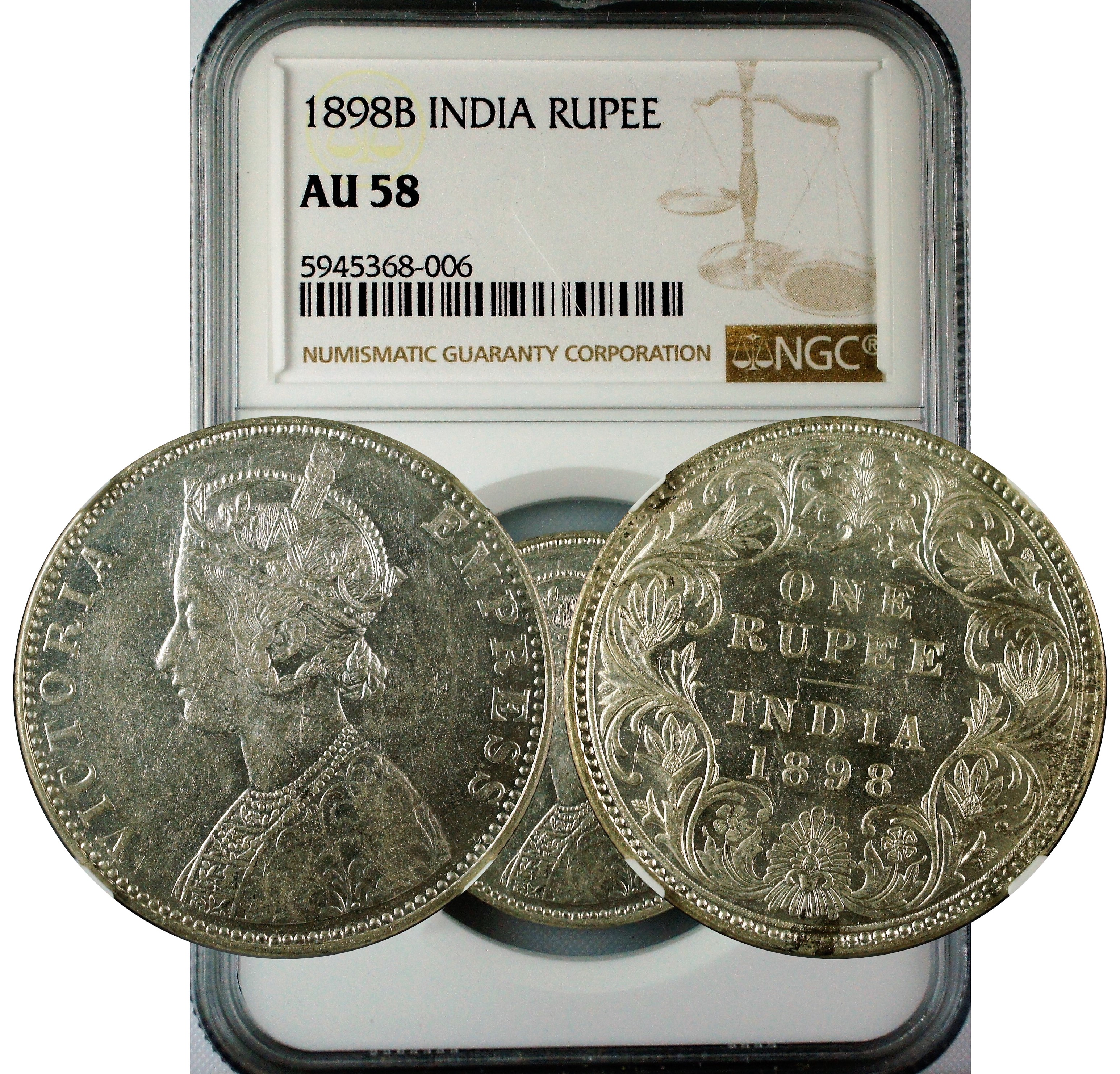 India 1898 B Rupee NGC AU58