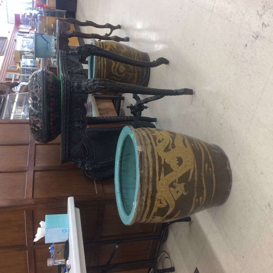 Pair Asian Dragon Pottery Large Jardinieres- 20x19'' each