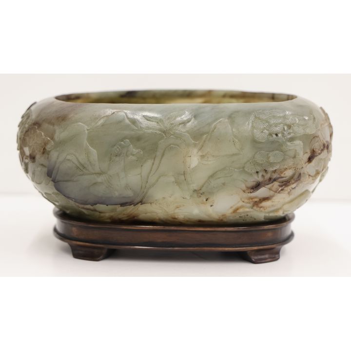 Chinese Ming Jade Scholar's Bowl on Stand