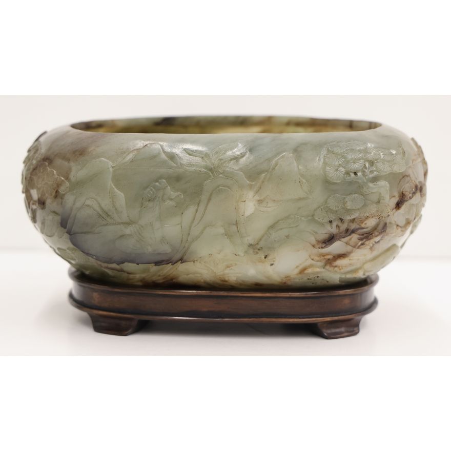 Chinese Ming Jade Scholar's Bowl on Stand