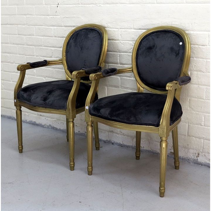 PAIR OF UPHOLSTERED GILTWOOD OPEN ARMCHAIRS