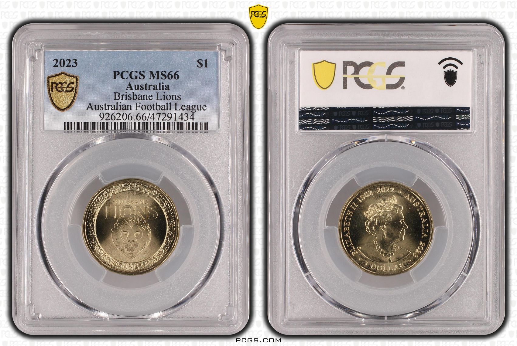 Elizabeth II, AFL - Brisbane Lions, One Dollar, 2023, PCGS MS66