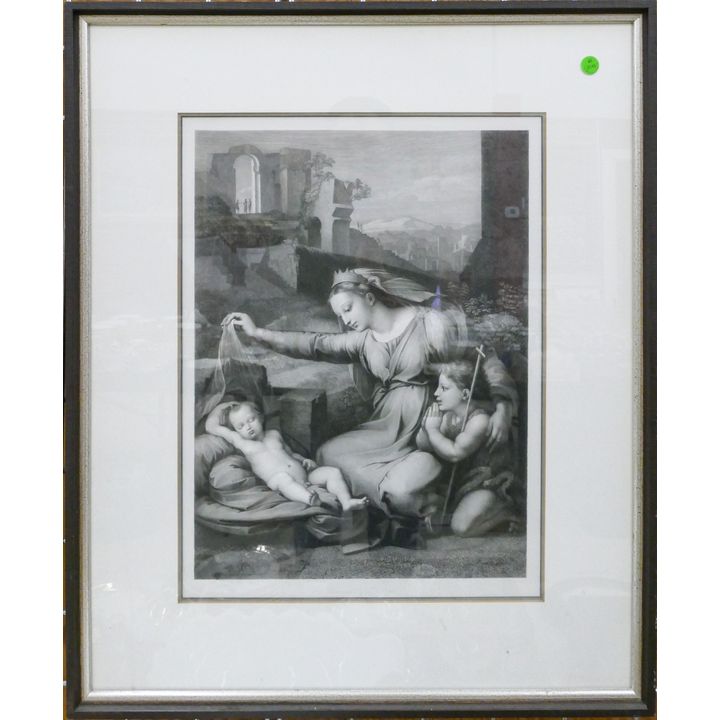 Antique ''Madonna del Baldacchino'' Engraving After Raphael Framed 29''x24''