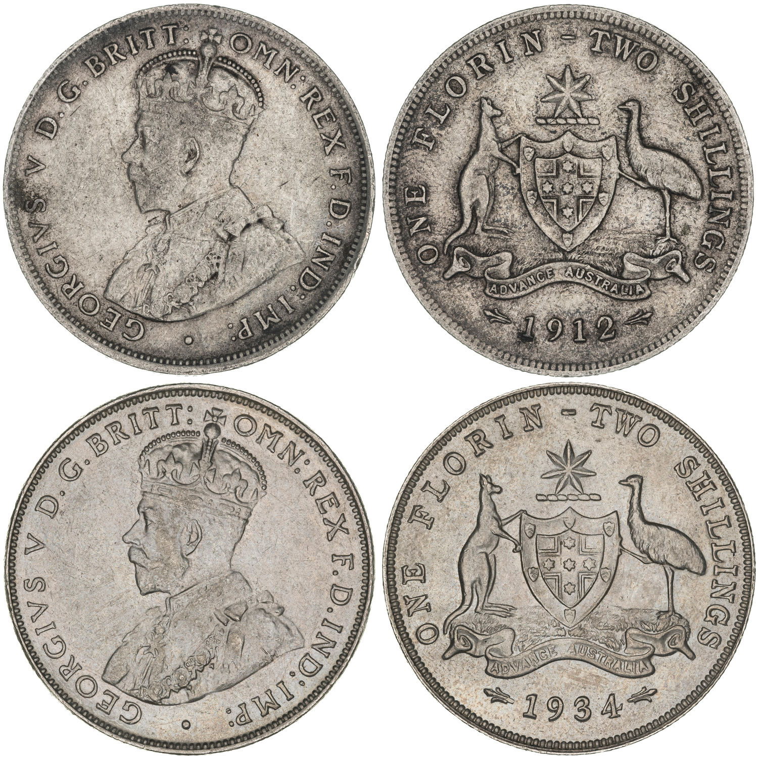George V, Florin, 1912 - 1934, aF - gEF