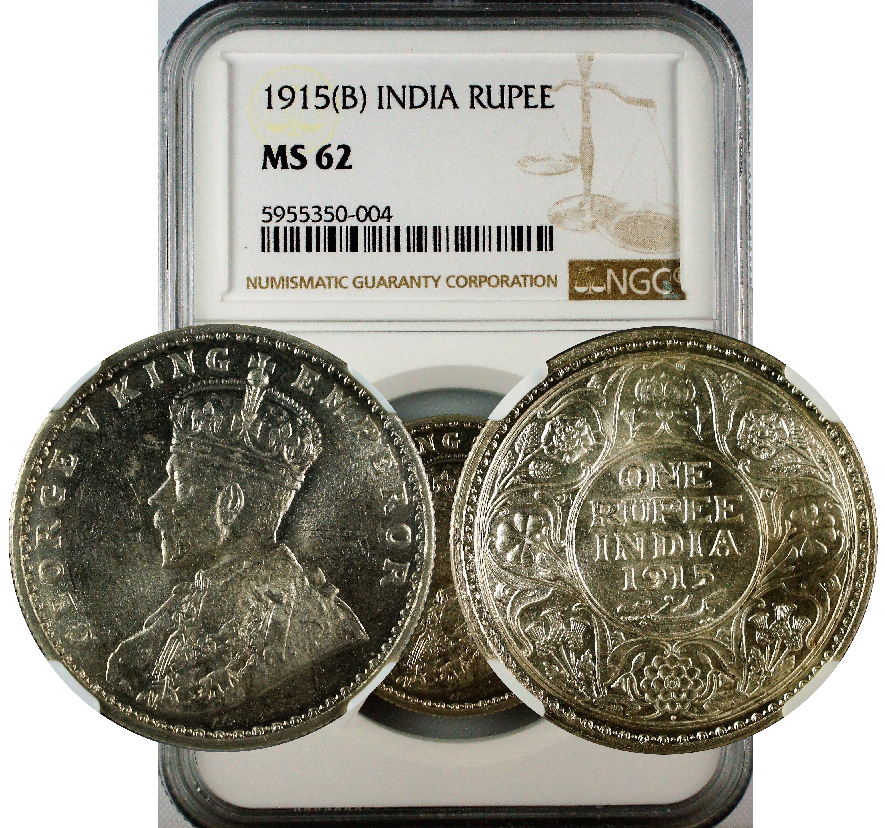 India 1915 B Rupee NGC MS62