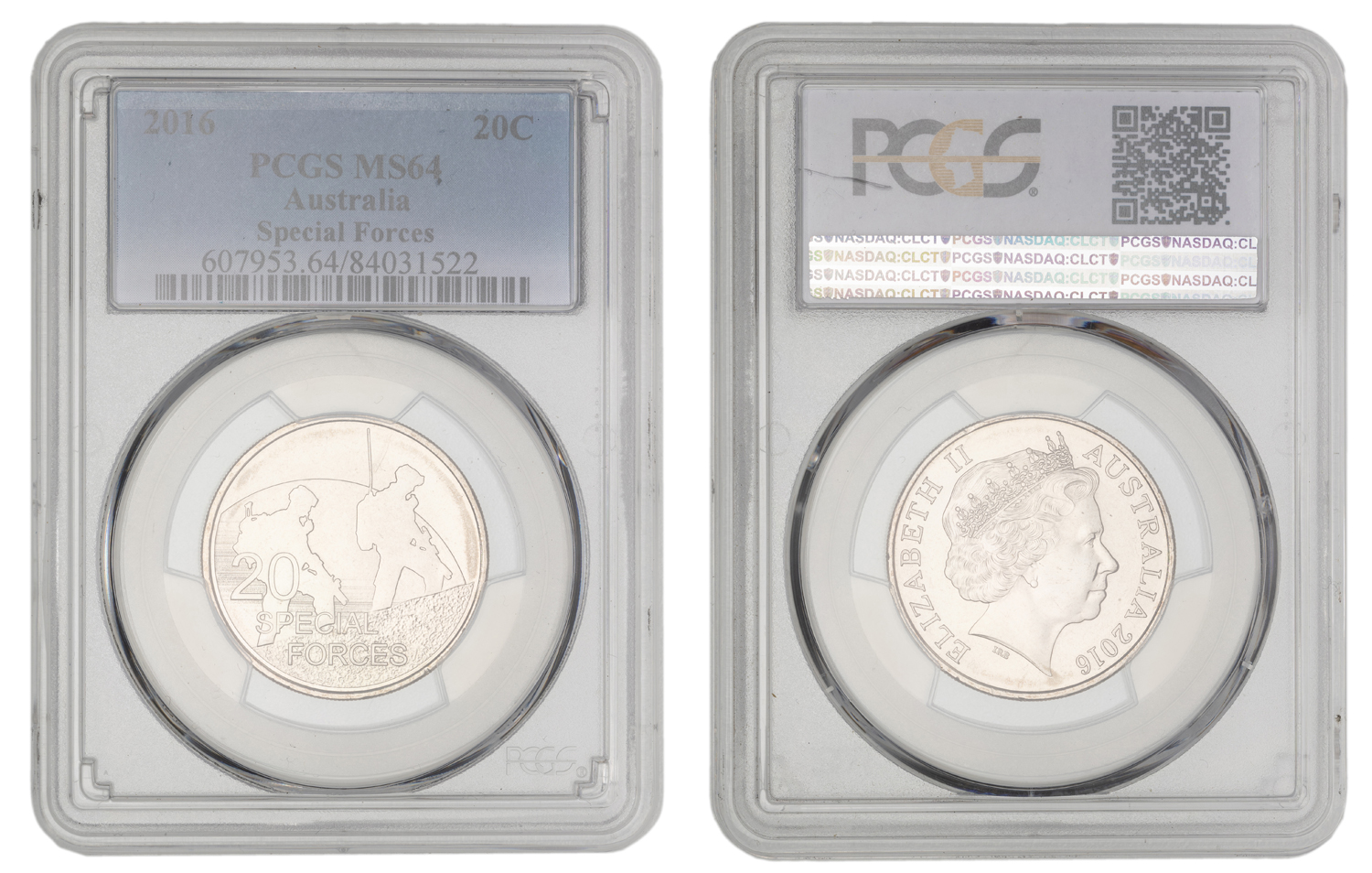 Elizabeth II, Special Forces, Twenty Cent, 2016, PCGS MS64