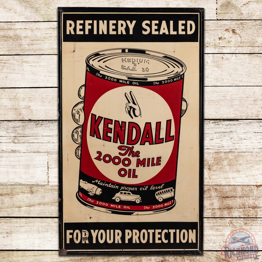 Refinery Sealed Kendall Motor Oil SST Sign w/ Oil Can
