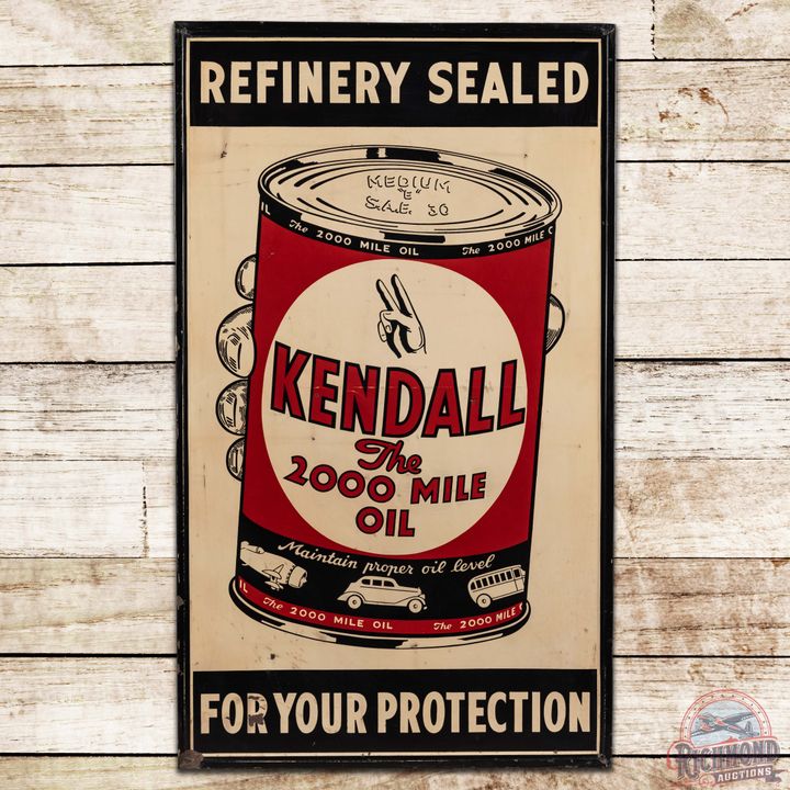 Refinery Sealed Kendall Motor Oil SST Sign w/ Oil Can