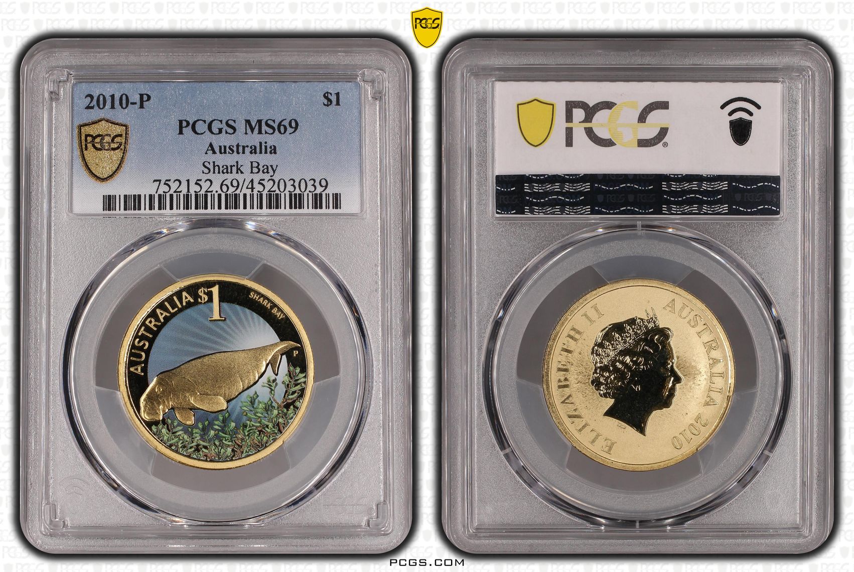 2010-P Australia One Dollar, $1 Shark Bay PCGS - MS69 -039