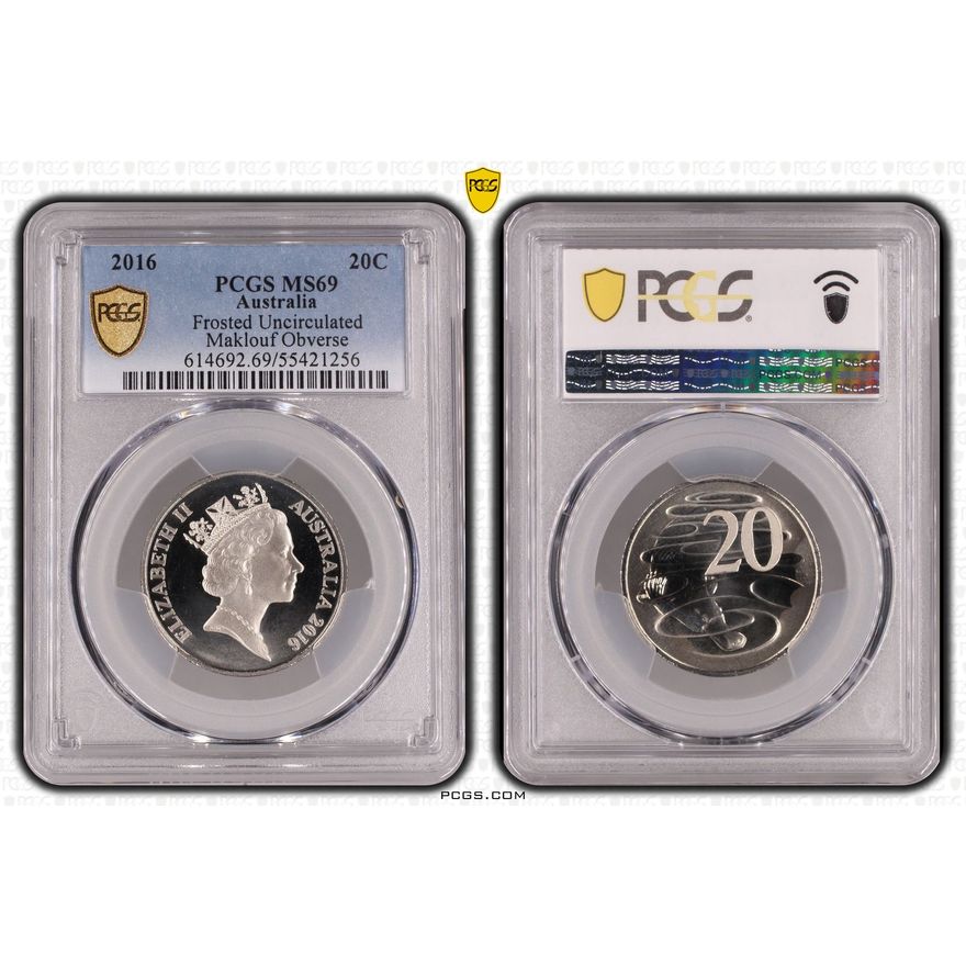 Frosted Uncirculated Maklouf Obverse, Twenty Cent, 2016, PCGS MS69