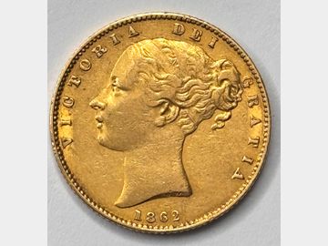 1862 VICTORIA LONDON MINT SHIELD GOLD SOVEREIGN