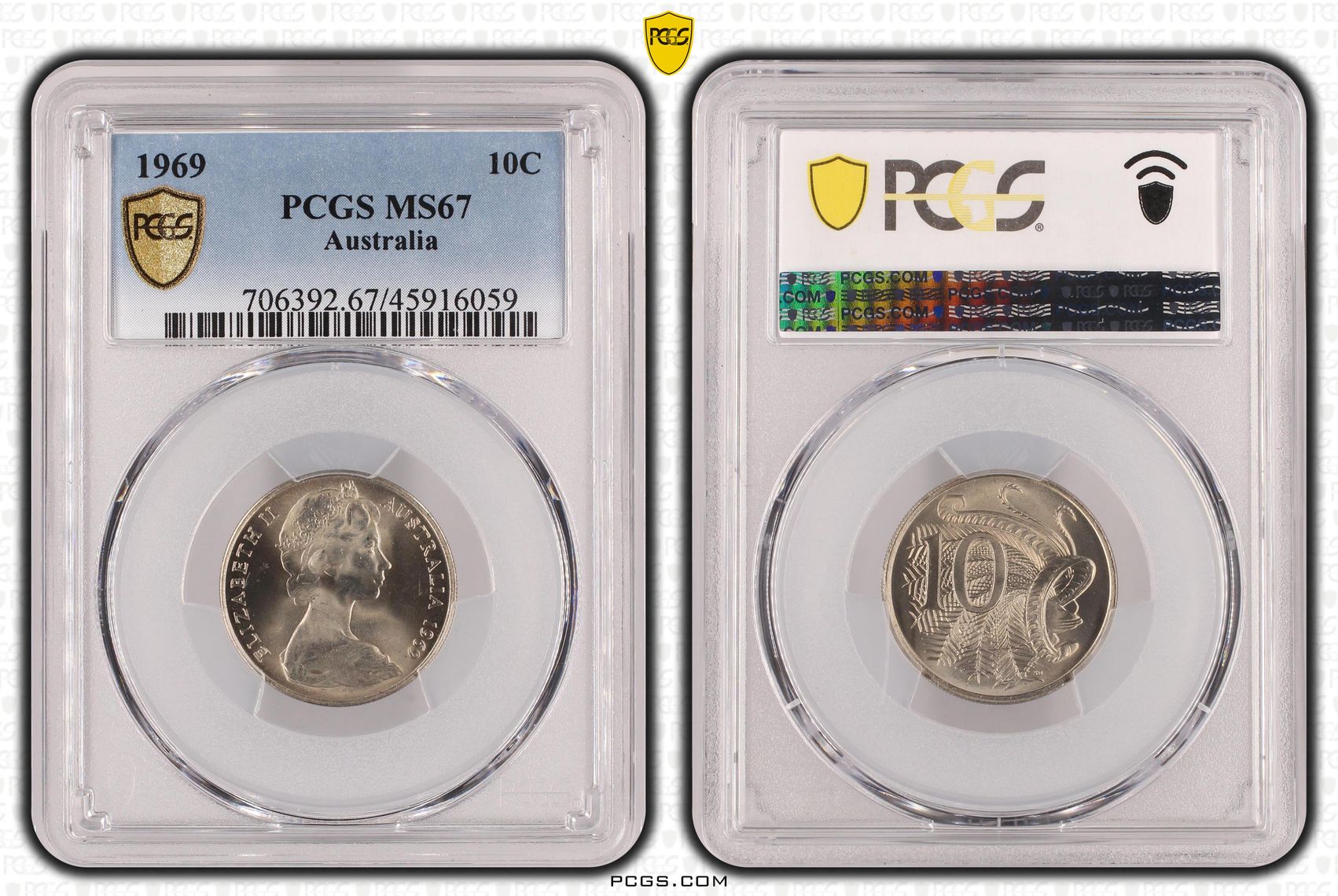 Elizabeth II, Ten Cent, 1969, PCGS MS 67