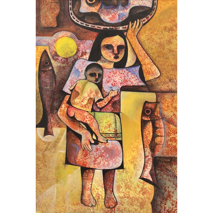 Roger San Miguel ''Mother and Child with Fish'' 1969 Oil