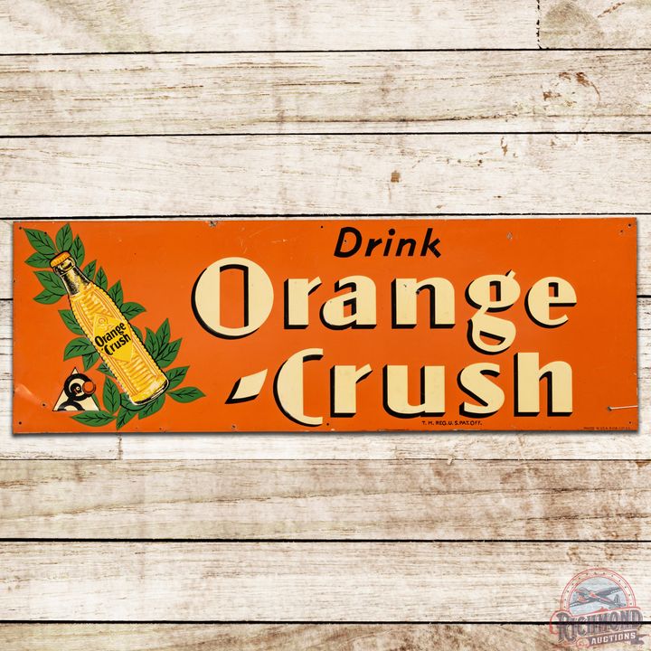 1937 Drink Orange Crush SST Sign w/ Crushy & Bottle Logo - 8