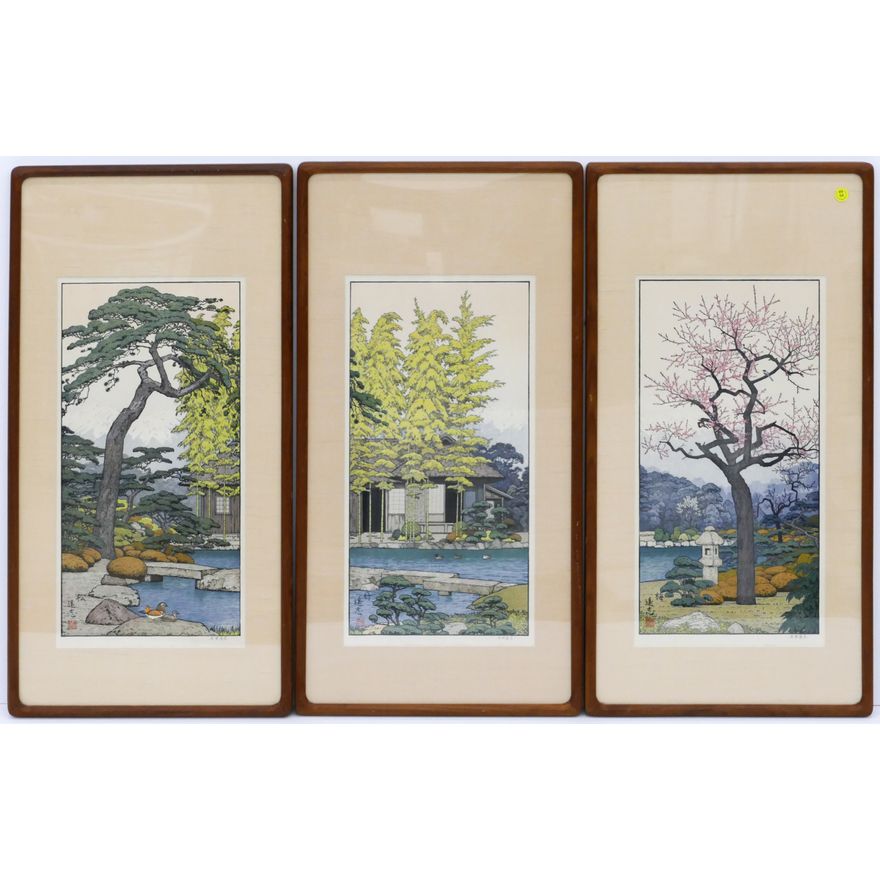 Toshi Yoshida ''Friendly Garden'' (Triptych) 1980 Woodblock