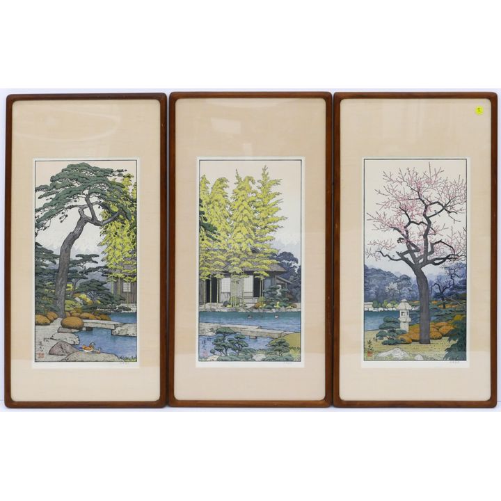 Toshi Yoshida ''Friendly Garden'' (Triptych) 1980 Woodblock