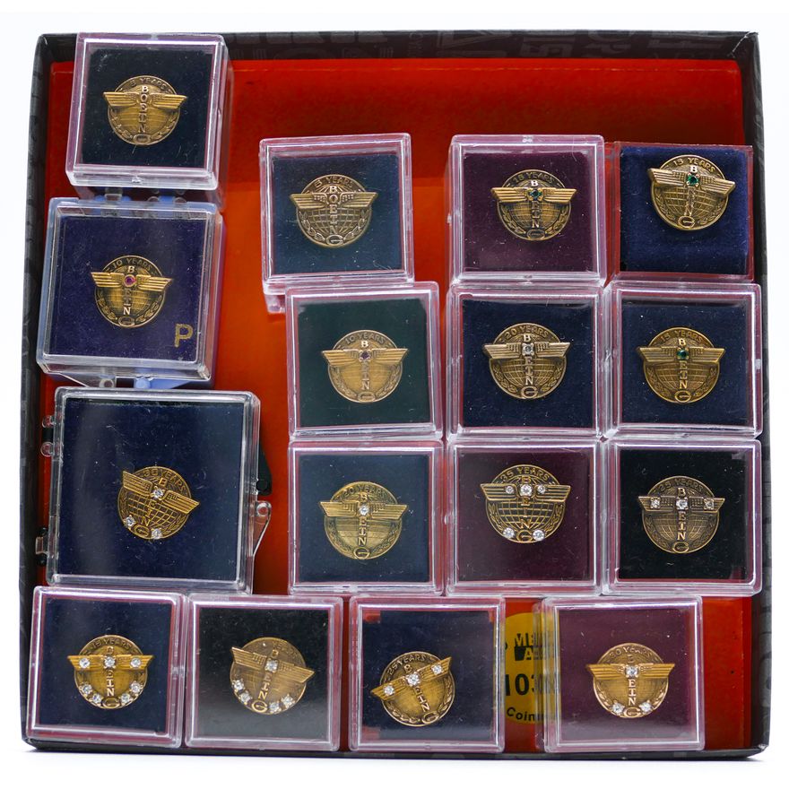 Box 16pc Boeing Service Pins 5-45 Years