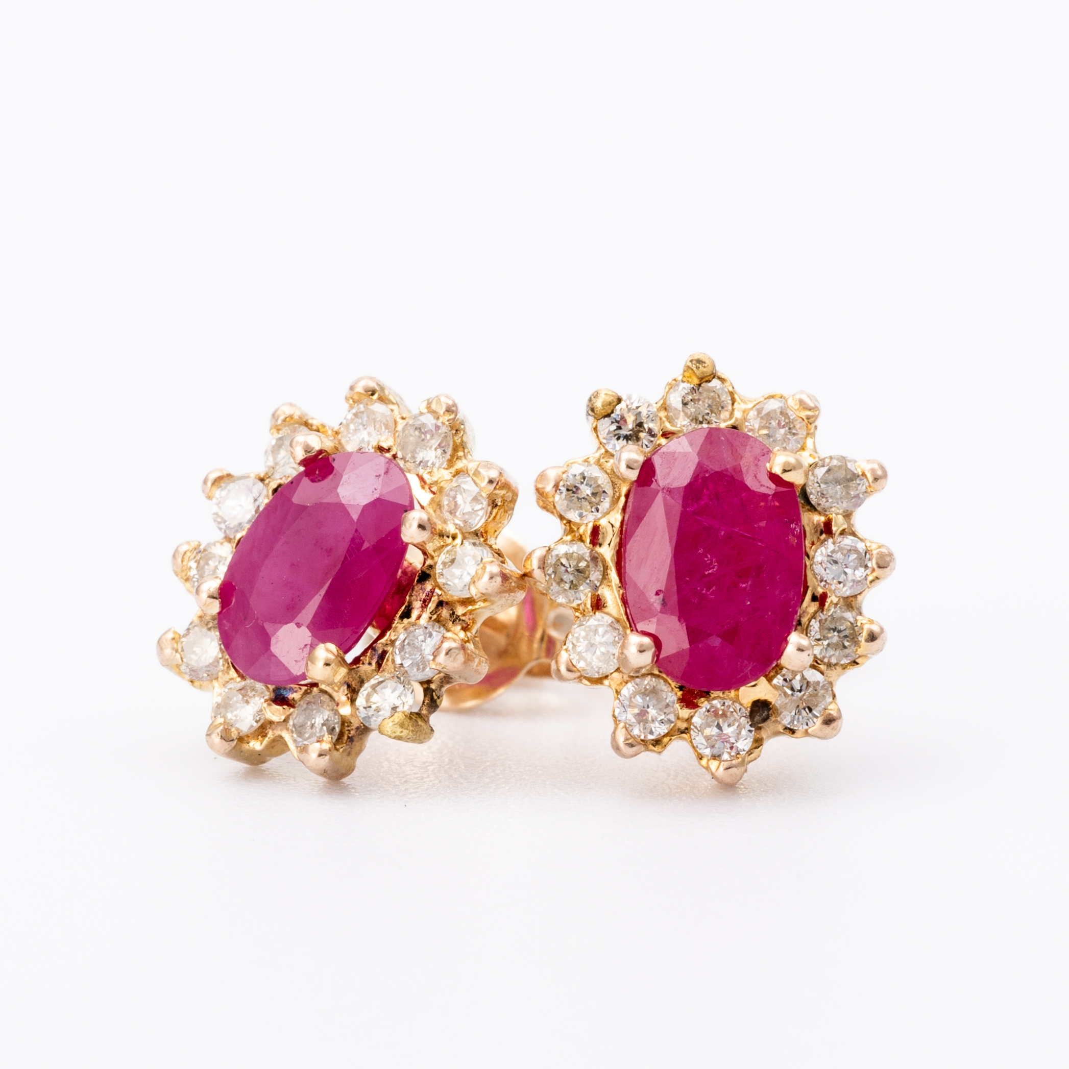 Treated Ruby & Diamond Halo Earrings 9ct Gold