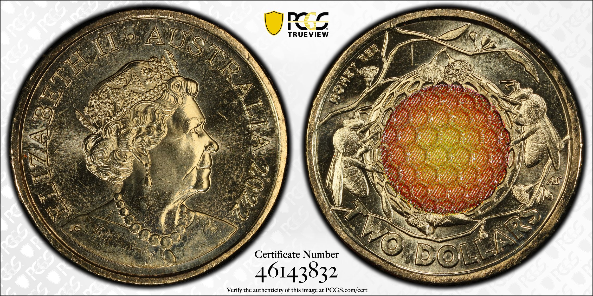 Honey Bee Colorized, Two Dollar, 2022, PCGS MS66
