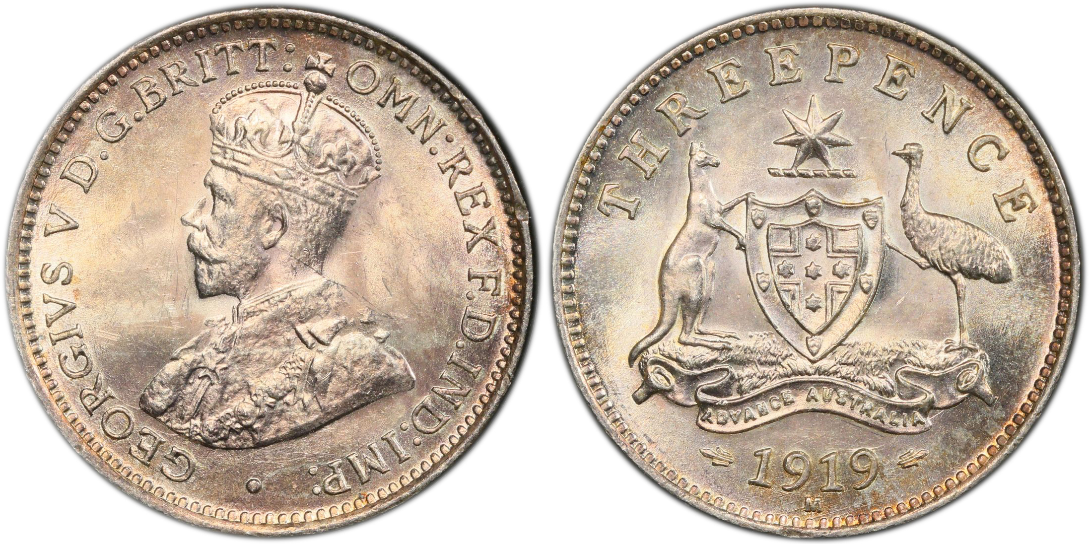 George V, , Threepence, 1919-M, PCGS MS65