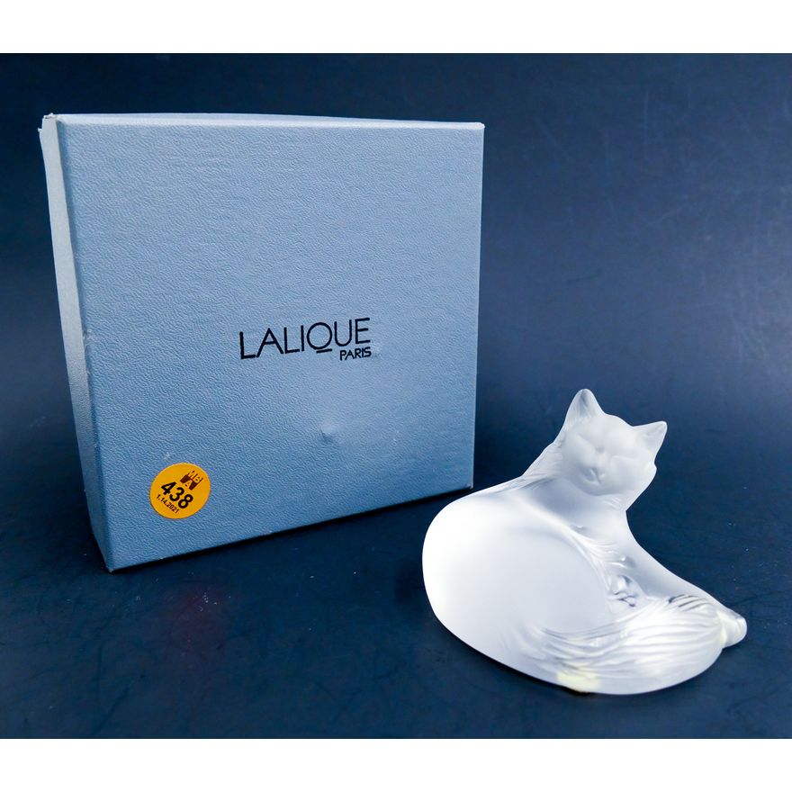 Lalique Crystal Happy Cat Figure w/ Box- 3.5''